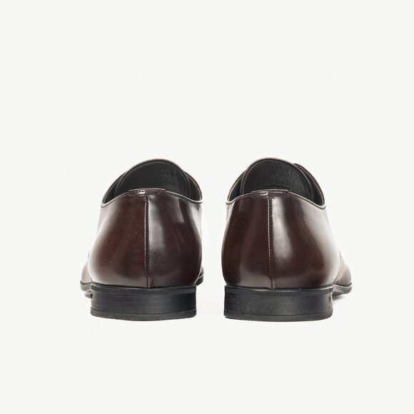 Prada Brown Spazzolato Leather Lace-Up Derbies - Picture 3 of 12